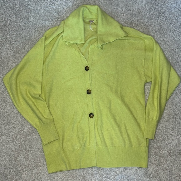 NWOT Free People Cashmere Swim Too Deep Cardigan in Lime Green - Picture 2 of 7